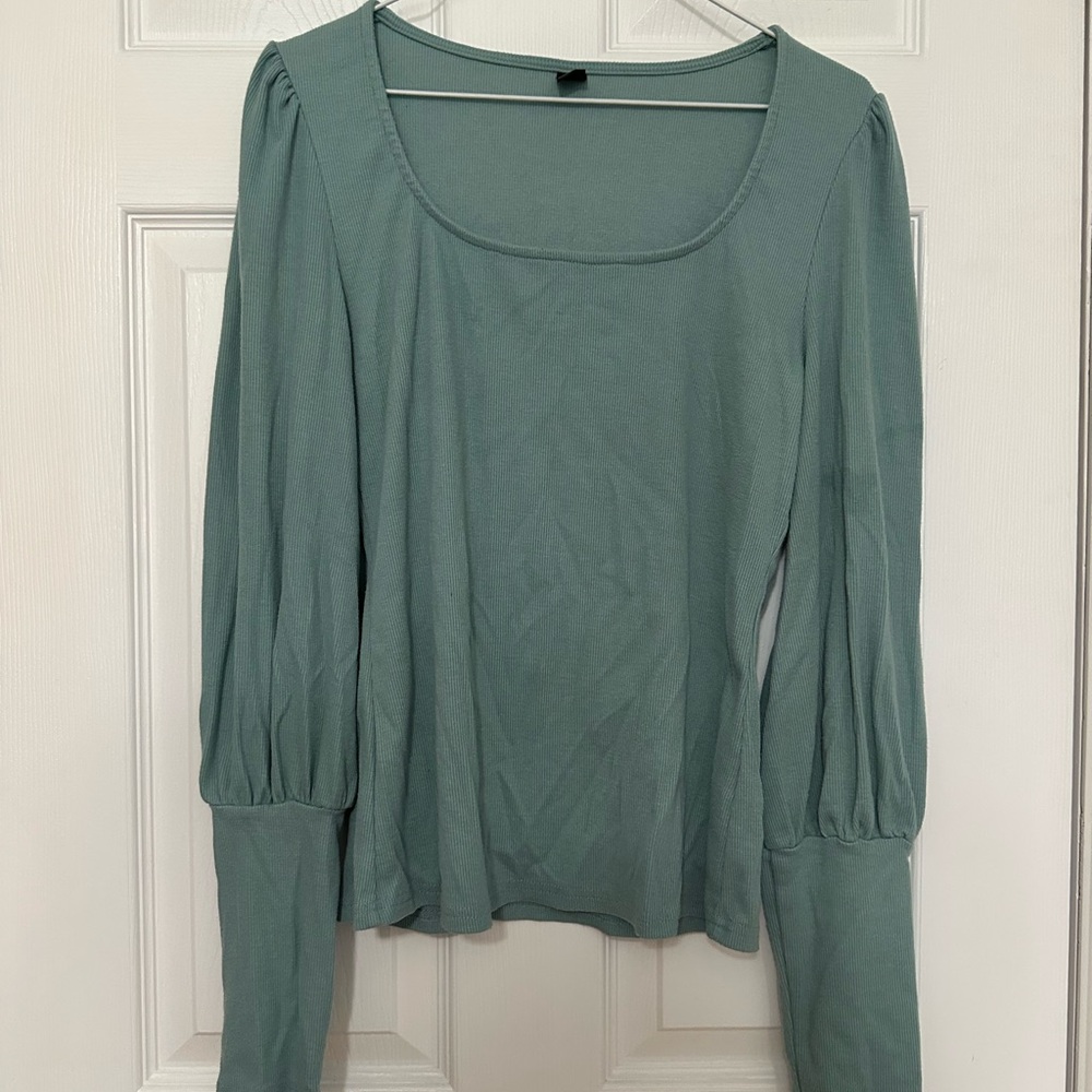 SHEIN Teal Ribbed Knit Top